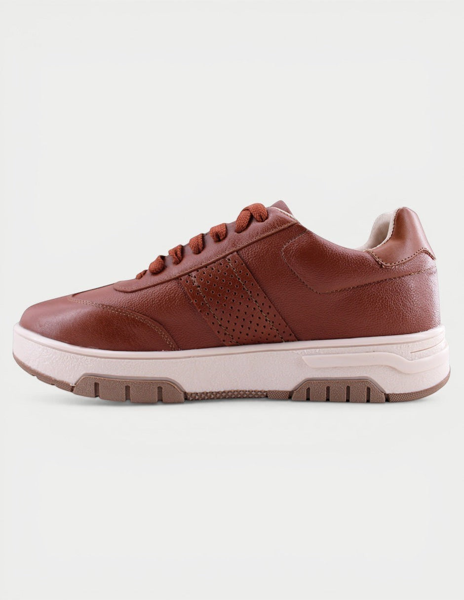 Manet brown leather sneakers for men with perforated side panels and a durable rubber sole.