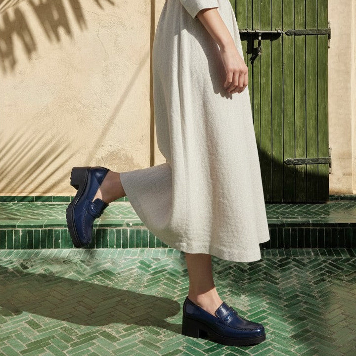 Mocasin de piel confort con tacon