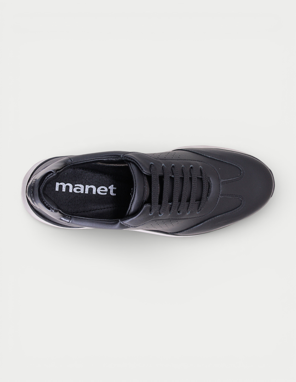 Manet Midas 01 black leather men's sneakers with white sole and laces. Classic design with refined details.