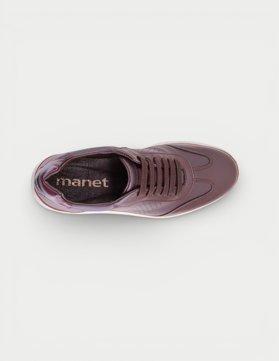 Manet Midas 01 men's dark brown leather sneakers with white soles and subtle perforations.