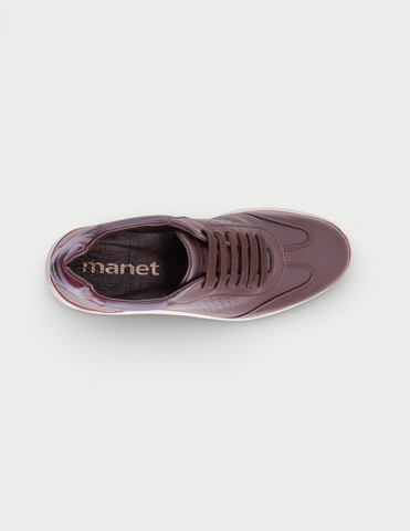 Manet Midas 01 men's dark brown leather sneakers with white soles and subtle perforations.