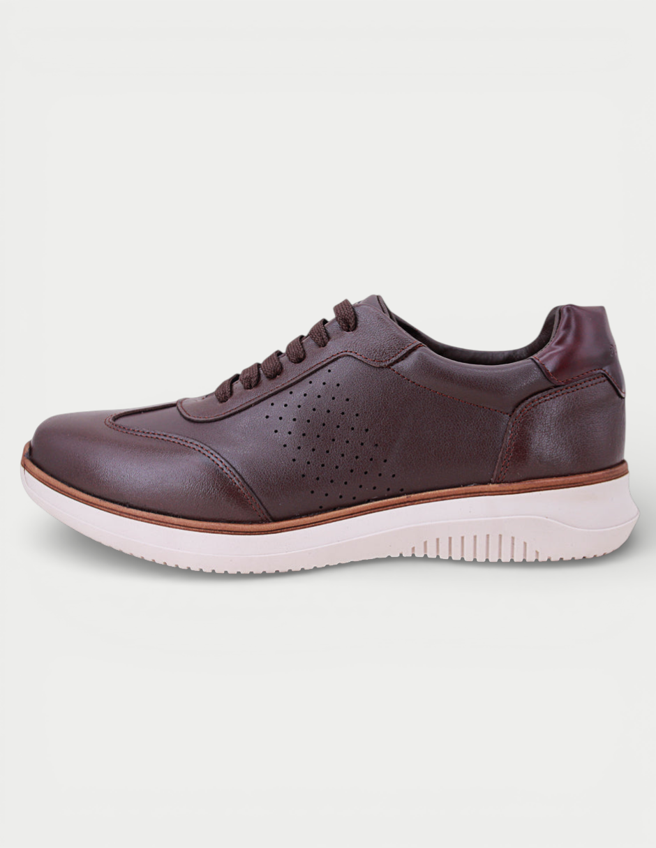 Manet Midas 01 men's dark brown leather sneakers with perforated detailing and white sole.